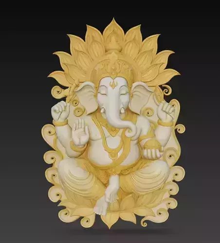 Divine Ganesha Relief Sculpture - Sacred Elephant Deity 3D Model
