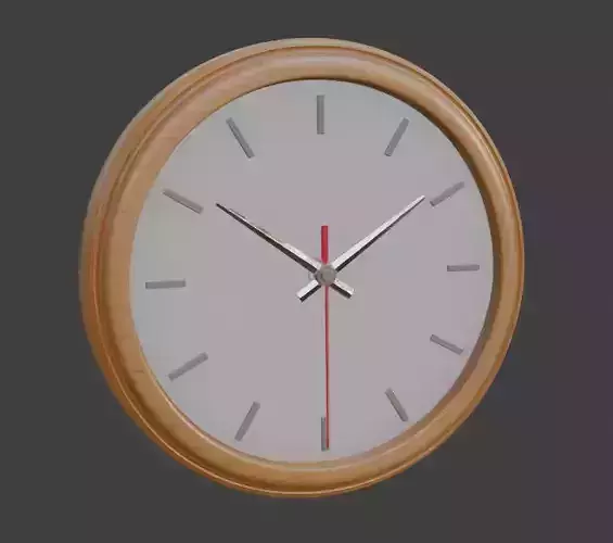 Wooden Wall Clock Clean 3D Model