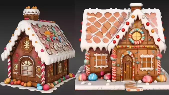 Winter House Christmas 3D Model Two Model Pack Back Ground Scene