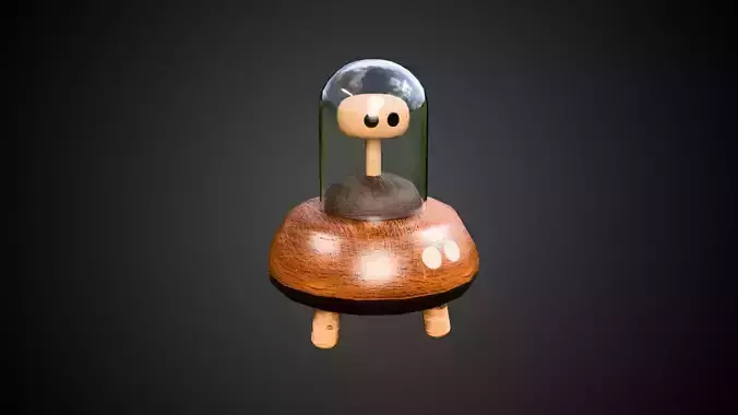 Wooden Figure with Glass Dome