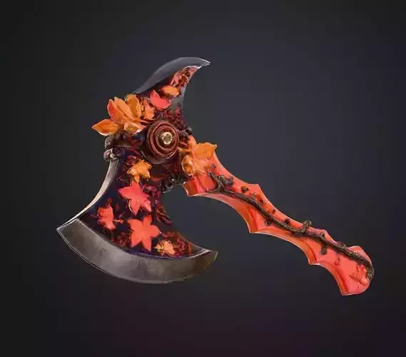 Autumn Enchanted Battle Axe 3D Premium Blender OBJ and FBX Model