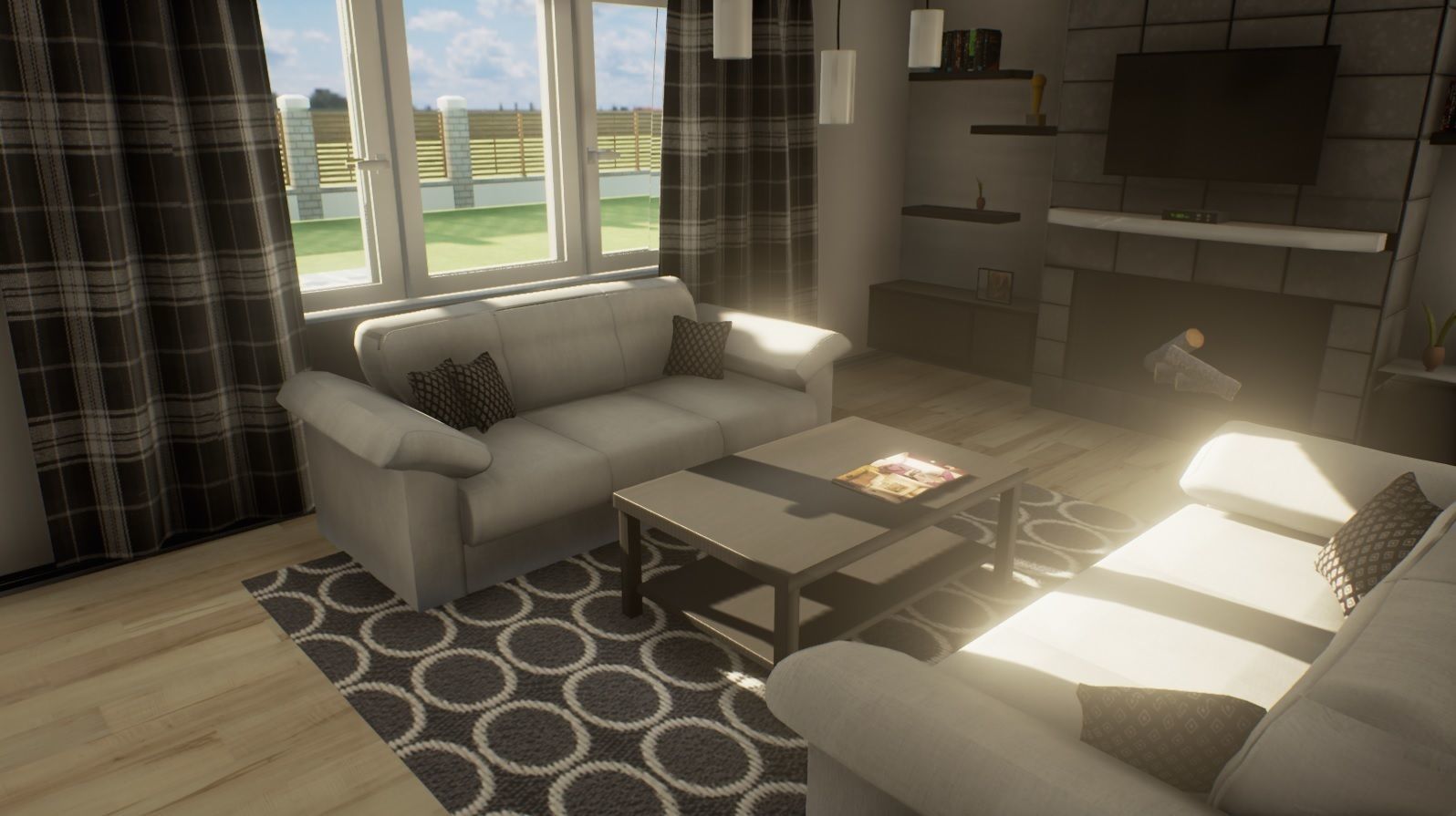 Sofa and Coffee Table - Game Ready Low-poly 3D model_1