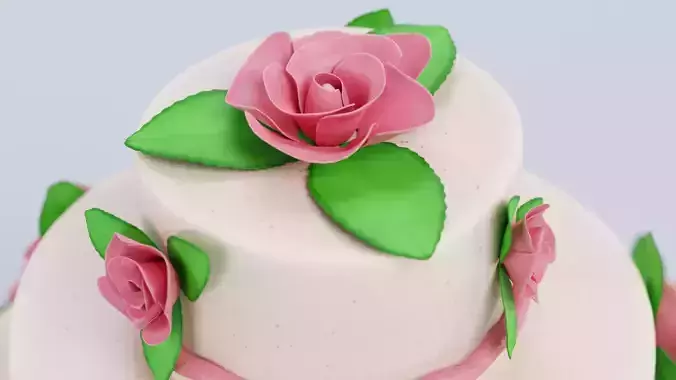 Cake V6 - Triple Tier White Rose Wedding Centerpiece 3D model 7