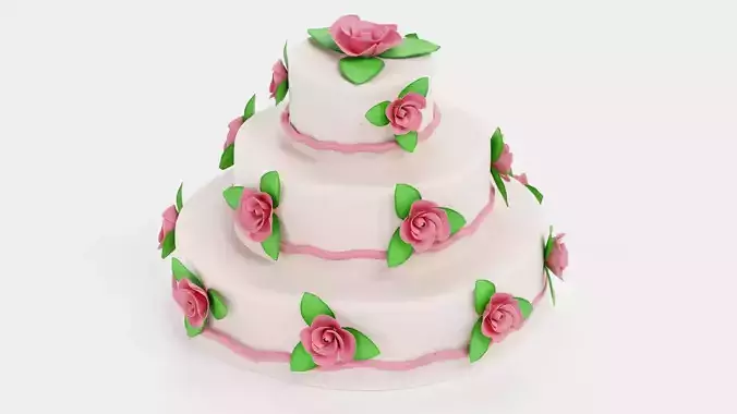 Cake V6 - Triple Tier White Rose Wedding Centerpiece 3D model