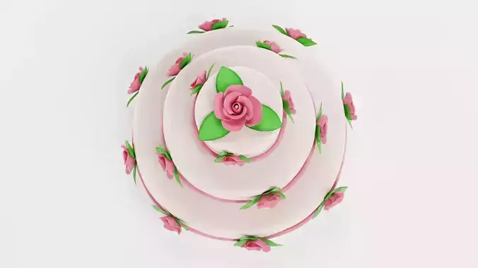 Cake V6 - Triple Tier White Rose Wedding Centerpiece 3D model 2