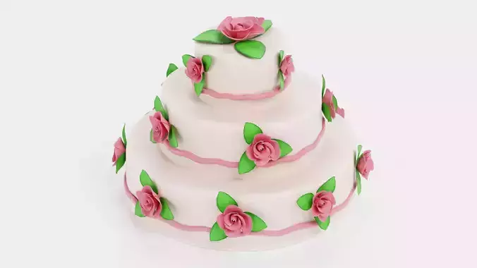 Cake V6 - Triple Tier White Rose Wedding Centerpiece 3D model 3