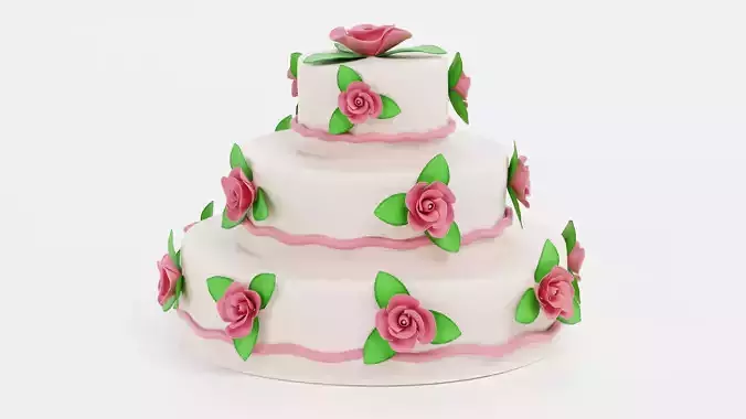 Cake V6 - Triple Tier White Rose Wedding Centerpiece 3D model 4
