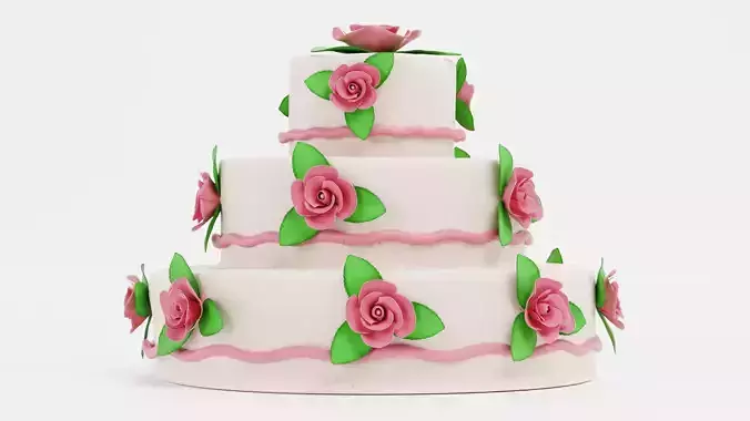 Cake V6 - Triple Tier White Rose Wedding Centerpiece 3D model 6