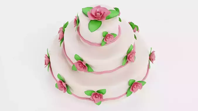 Cake V6 - Triple Tier White Rose Wedding Centerpiece 3D model 5