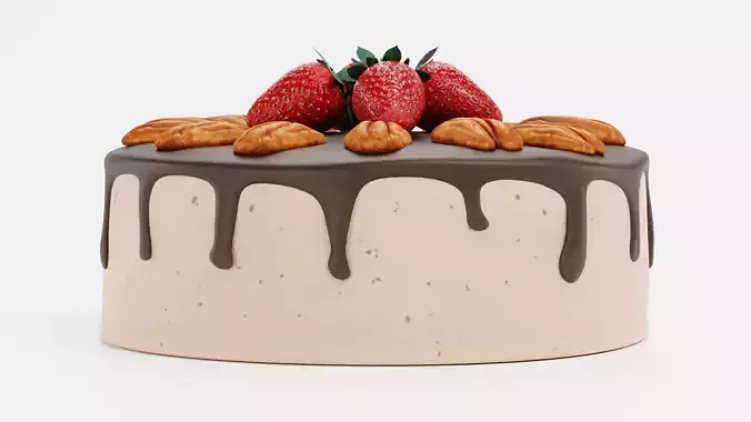 Cake V9 - Pecan Chocolate Dessert with Strawberries 3D model 2