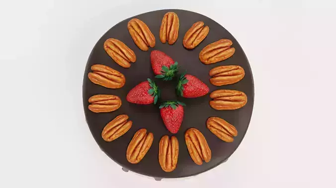 Cake V9 - Pecan Chocolate Dessert with Strawberries 3D model 3