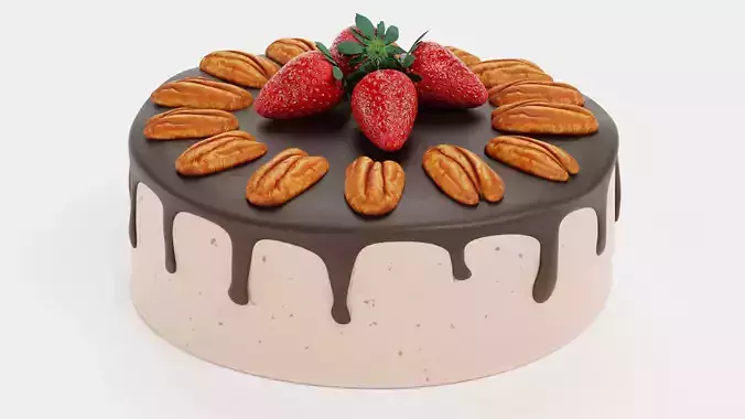 Cake V9 - Pecan Chocolate Dessert with Strawberries 3D model