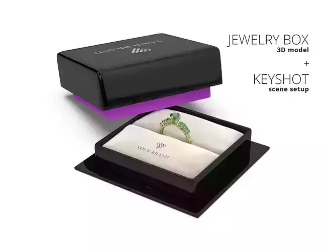 Jewelry Box 3D Model With KeyShot Scene Setup For Ring Rendering