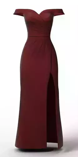 Elegant Off-Shoulder Evening Gown - High-Detail