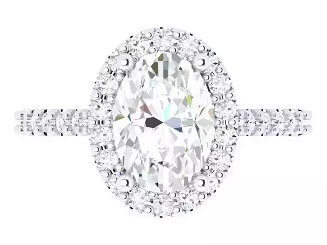 Classic Oval Solitaire With Halo Pave Band Engagement Ring 3dm