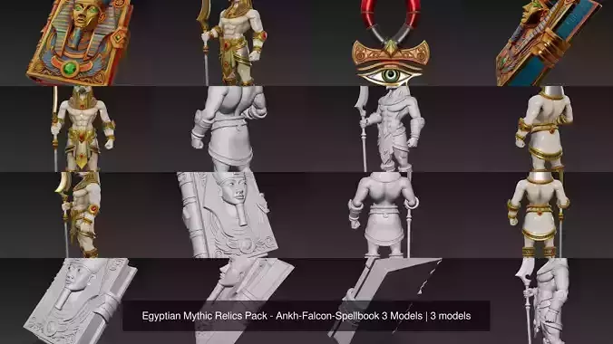 Egyptian Mythic Relics Pack - Ankh-Falcon-Spellbook 3 Models