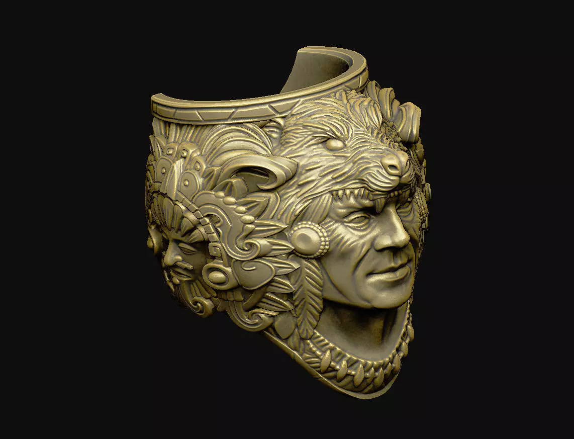 detail human master men amulet ring biker tribal totem wolf 3D print model
