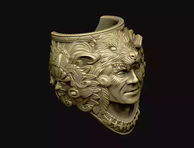 detail human master men amulet ring biker tribal totem wolf