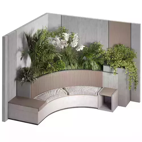 Modern Curved Concrete Bench with Plants