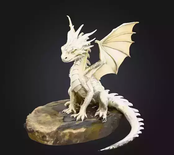 White Dragon on Rock Stylized Blender OBJ and GLB Model