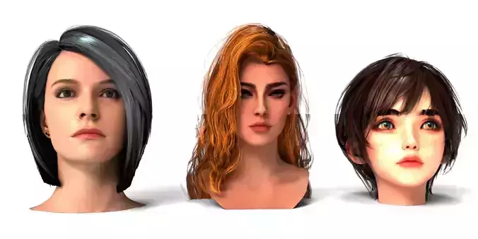3 Pack Of Woman Rigged Heads