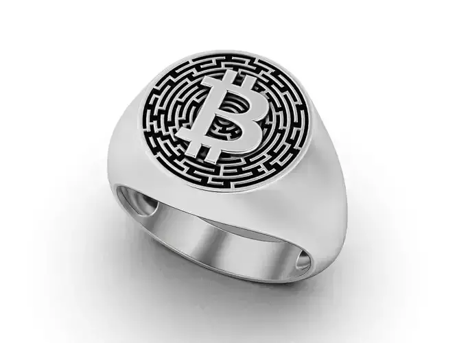Mens Bitcoin Labyrinth Signet Ring