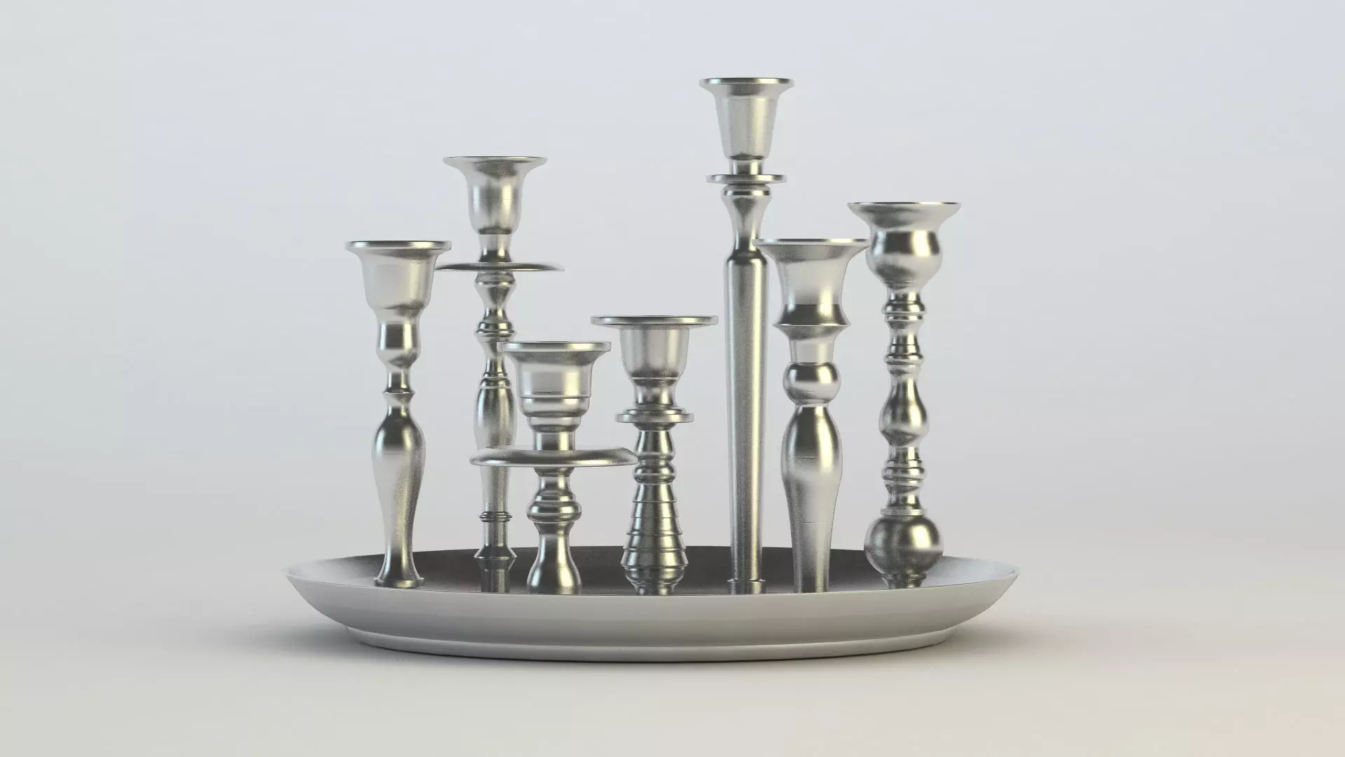 Vintage silver 7-candle candlestick 3D model_0