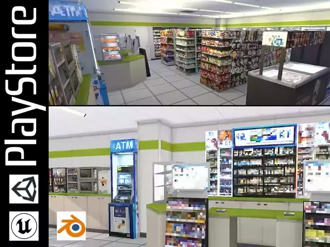 Convenience Store - low-poly PSX style Low-poly 3D model