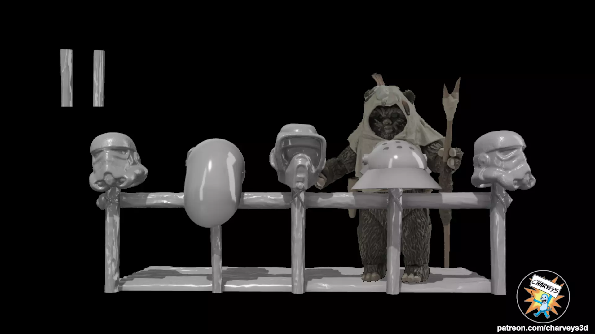 Star Wars Ewok Drums Helmets Diorama for 4 and 6 inch figures 3D print model
