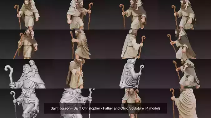 Saint Joseph - Saint Christopher - Father and Child Sculpture