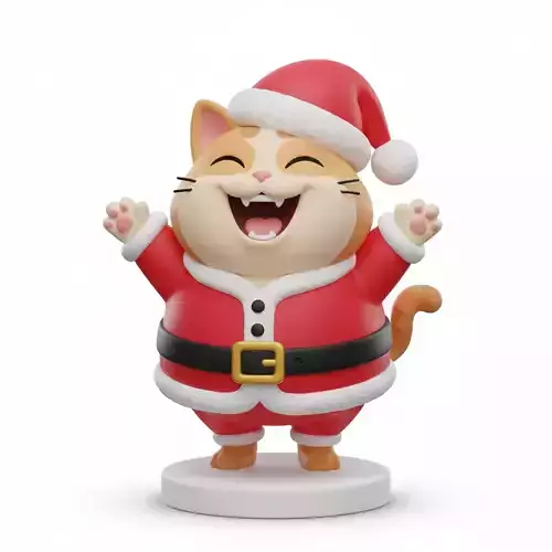 Happy Santa Cat 3D Model Cute Festive Mascot