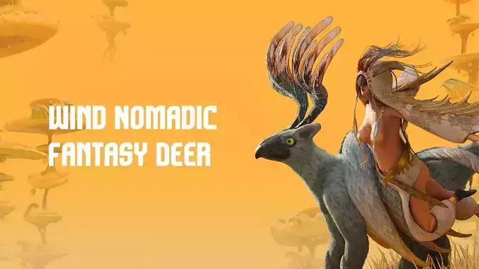 Wind Nomadic Heroine and Fantasy Deer - Fully Rigged Unlit