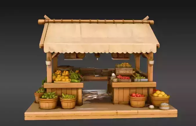 Food Stand 3D Model BackGround Scene Ready Market Stall 