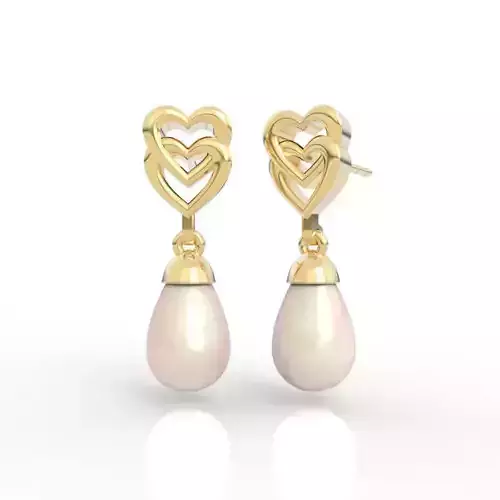 Romantic Double Heart Pearl Drop Earrings