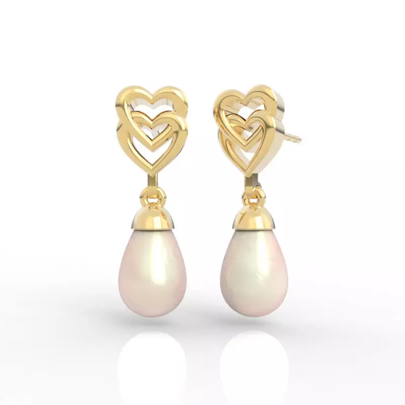 Romantic Double Heart Pearl Drop Earrings 3D print model