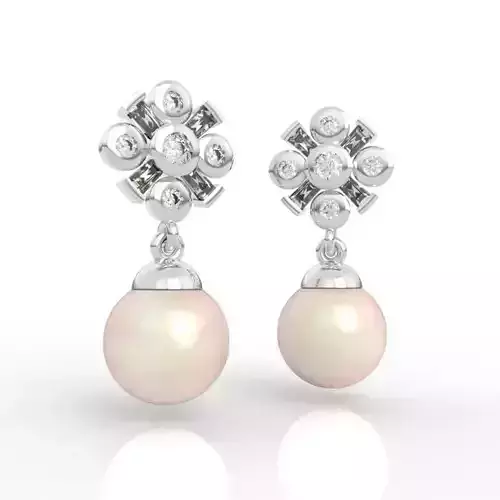 Premium Art Deco Diamond Pearl Earring