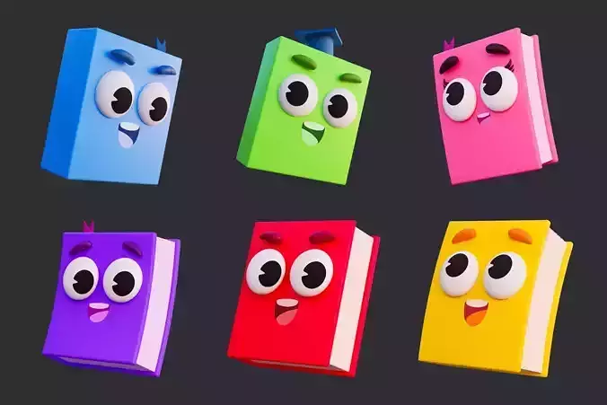 Cute Low Poly Book Character Pack