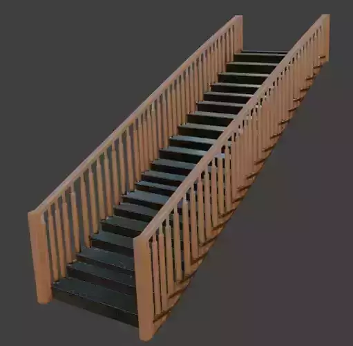 Black Marble Staircase with Wooden Handrails