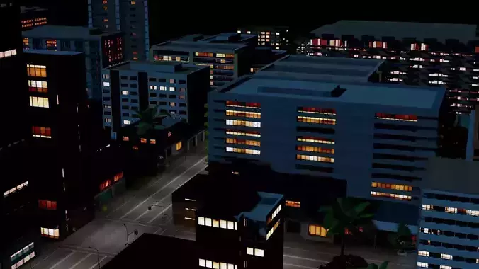 City Downtown Skyscraper Street 11 - NIGHT Low-poly 3D model 2