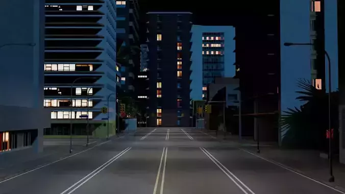 City Downtown Skyscraper Street 11 - NIGHT Low-poly 3D model 4