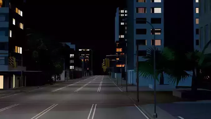 City Downtown Skyscraper Street 11 - NIGHT Low-poly 3D model 5