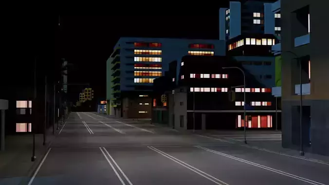 City Downtown Skyscraper Street 11 - NIGHT Low-poly 3D model 6