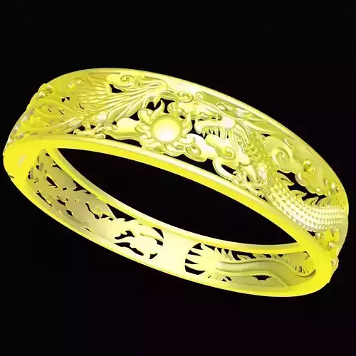 24k Chinese Oriental Dragon Phoenix Openwork Bangle 72a