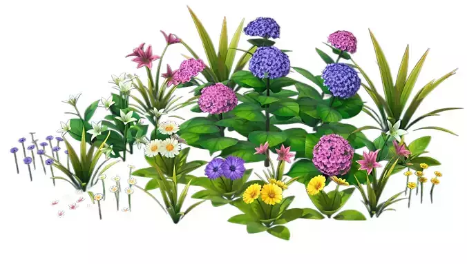 Stylized Low Poly Flowers and Ferns Pack