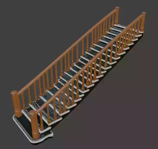 Classic Dark Marble Staircase with Ornate Wooden Balustrade