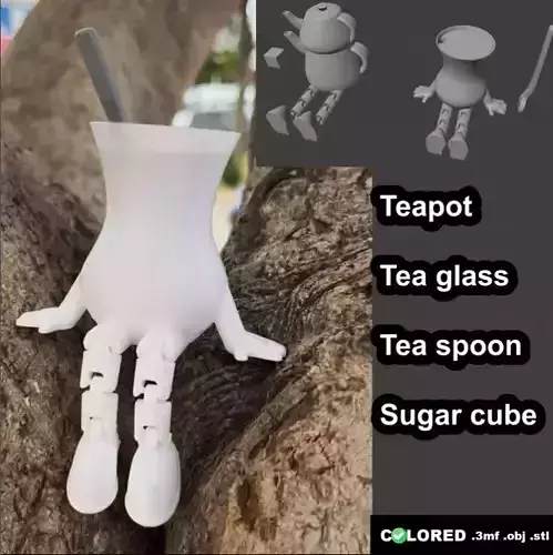 Sitting Teacup and Teapot Figurines  with Sugar Cubes