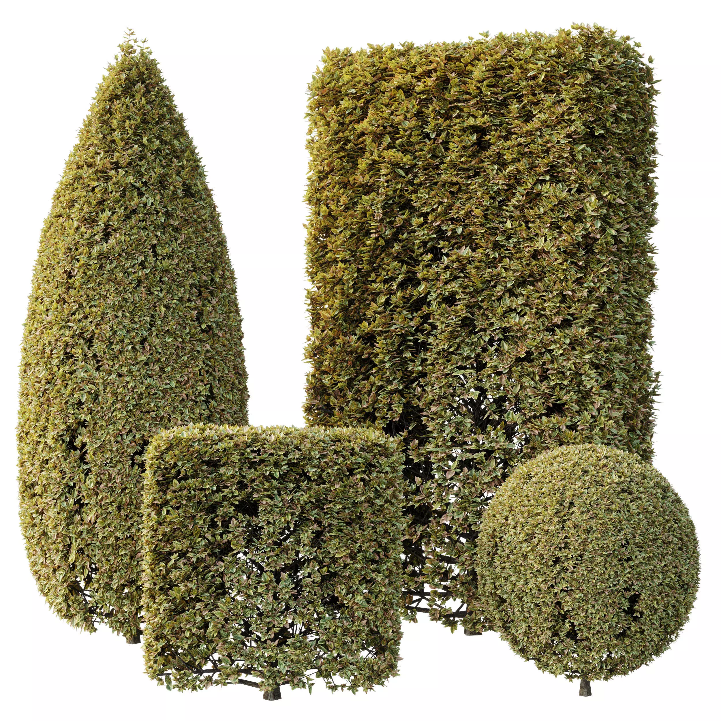Cubic and Rectangle Topiary Bush - Bush Set 10 3D model