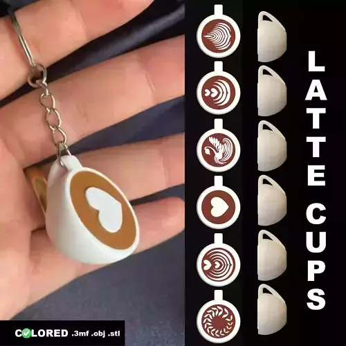 Latte Art Coffee Cup Keychain 6 Cute Designs