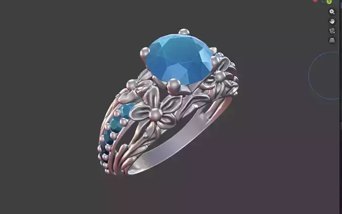 Floral Leaf Ring With Prong Set Gem and pave shank