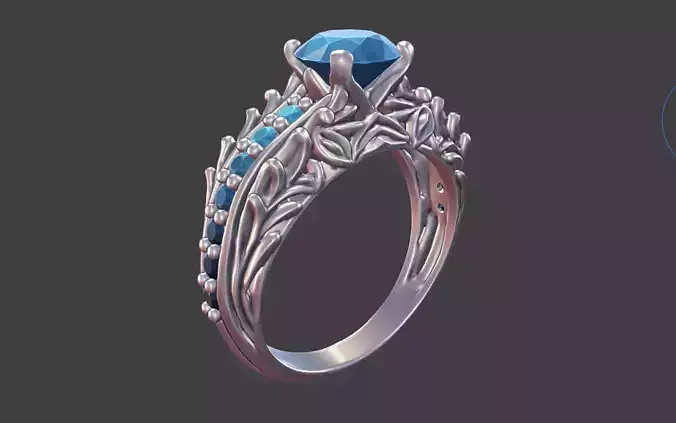 Leaf Motif Ring With Prong and Pave Details